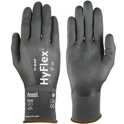 (10 Pair) Ansell HyFlex 11-849 Dipped Nitrile-Coated Gloves 360° coverage