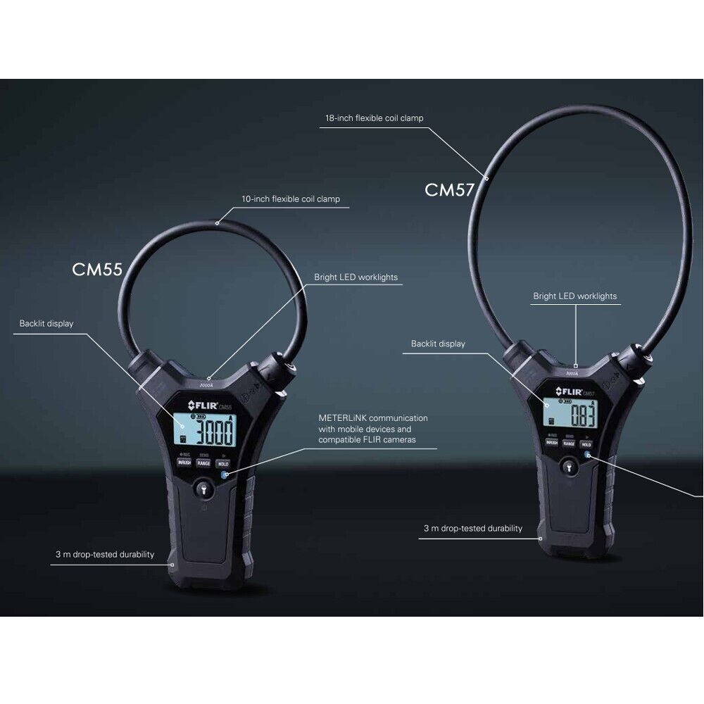 FLIR CM57 Digital Flexible Clamp Meter Multimeter Tester LED Work Light