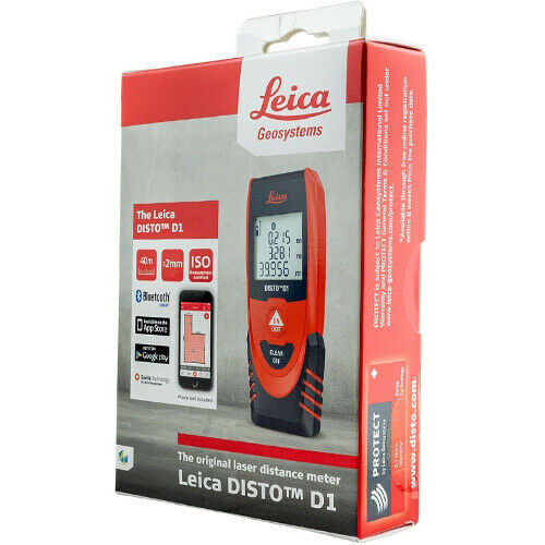 Leica Disto D1 Laser Distance Measure 40M/130ft Range Bluetooth Data Transfer