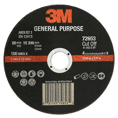 (25 Pcs) 3M 72653 General Purpo Cut Off Wheels 4" (105mm) Replacement Spare Parts
